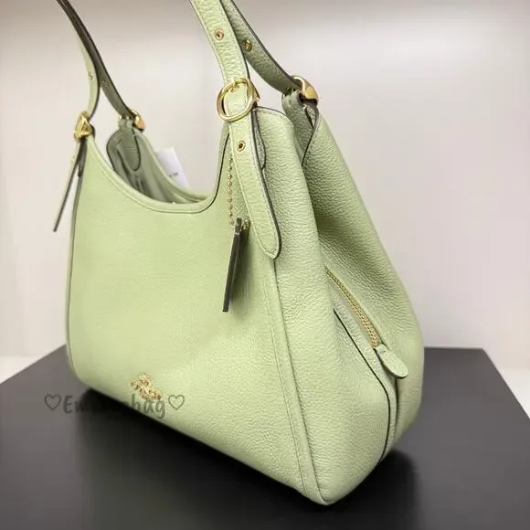 Coach Erin Shoulder Bag Refined pebble Leather CAQ86 Gold/Pistachio - Picture 3 of 9